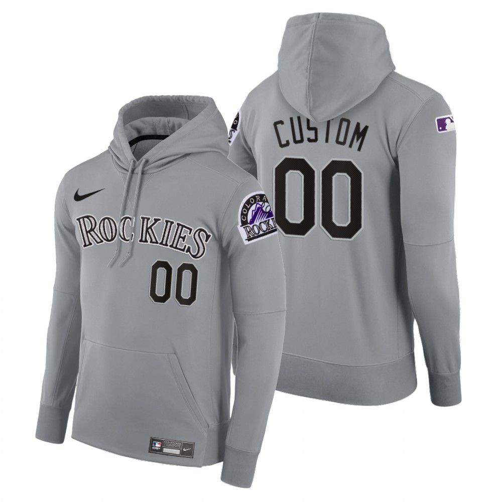 Men Colorado Rockies #00 Custom gray road hoodie 2021 MLB Nike Jerseys